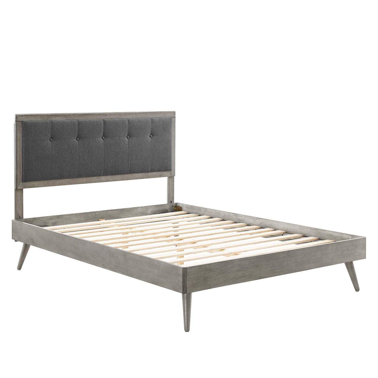 Weslow Button-Tufted Queen Platform Bed, Gray & Charcoal