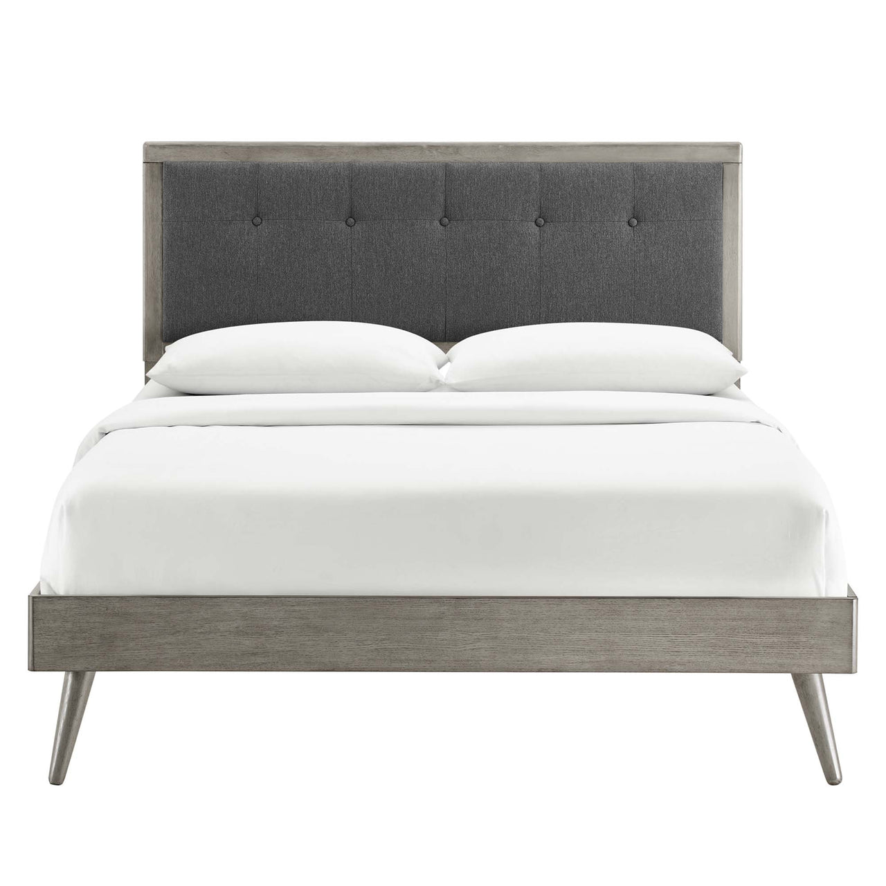 Weslow Button-Tufted Queen Platform Bed, Gray & Charcoal