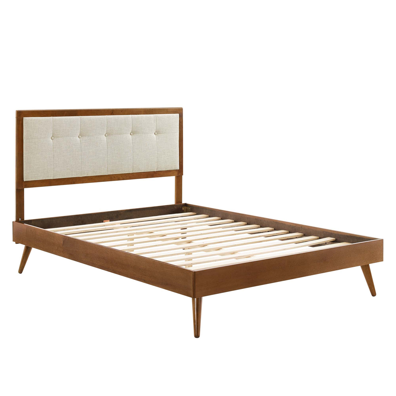 Weslow Button-Tufted Queen Platform Bed, Walnut & Beige