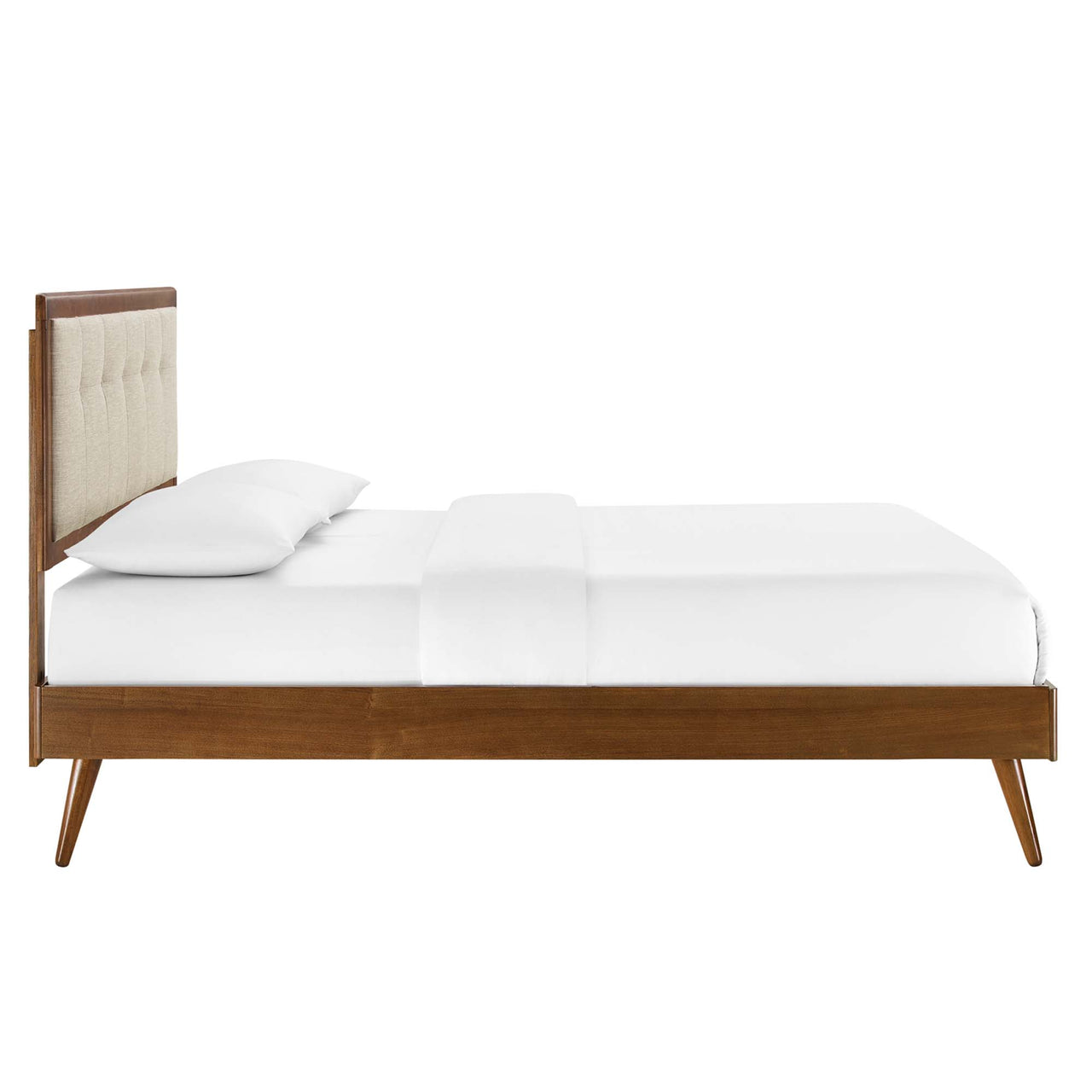 Weslow Button-Tufted Queen Platform Bed, Walnut & Beige