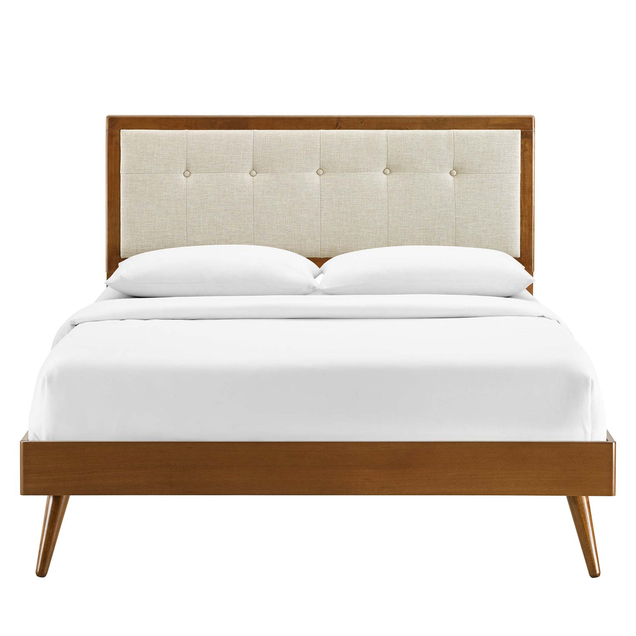 Weslow Button-Tufted Queen Platform Bed, Walnut & Beige