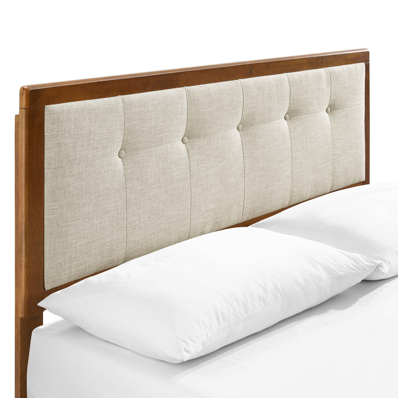 Weslow Button-Tufted Queen Platform Bed, Walnut & Beige