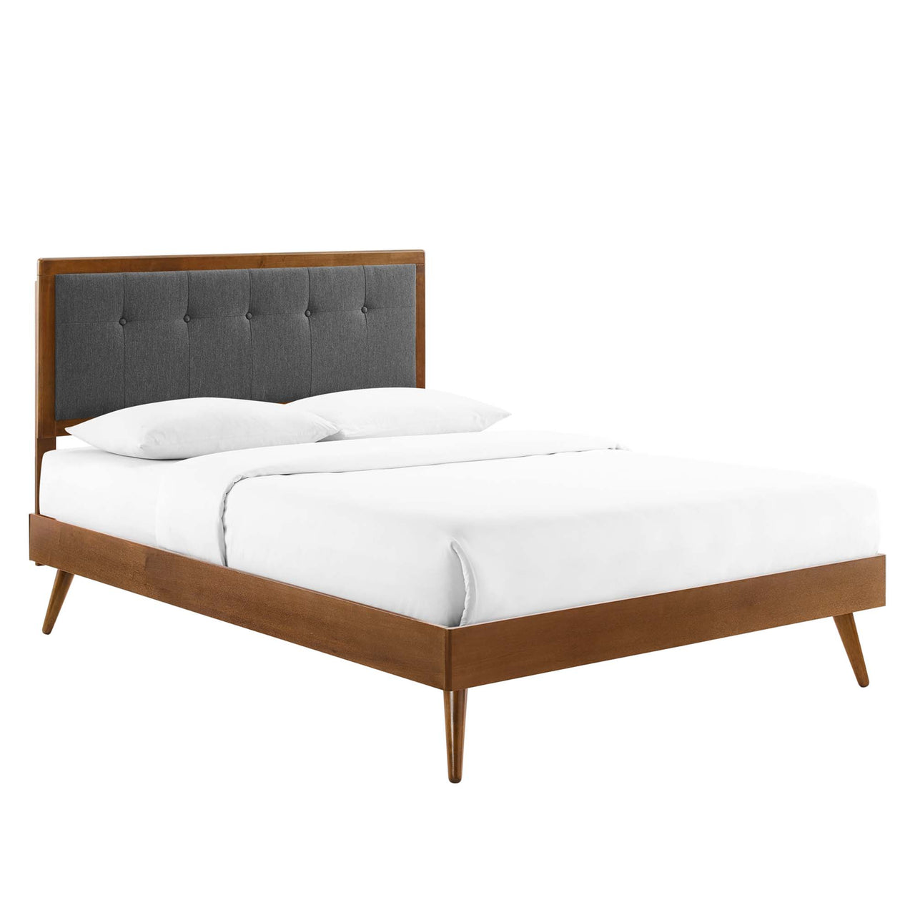 Weslow Button-Tufted Queen Platform Bed, Walnut & Charcoal