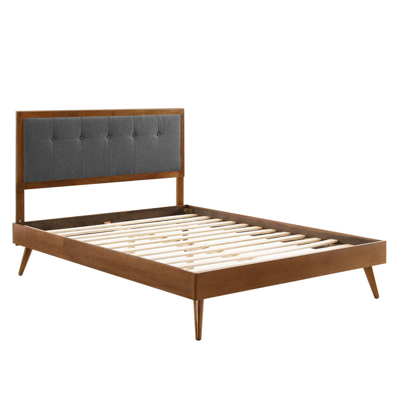 Weslow Button-Tufted Queen Platform Bed, Walnut & Charcoal