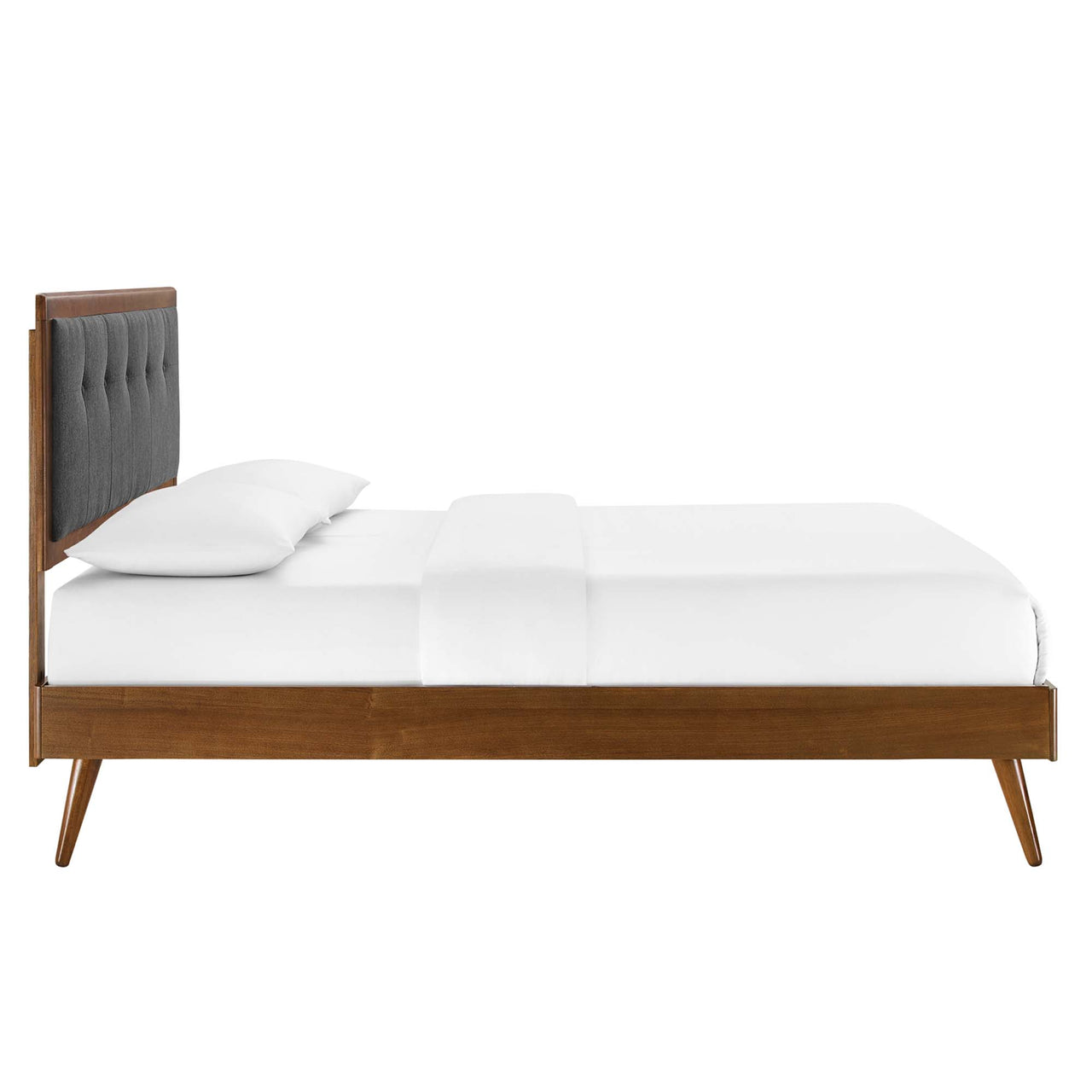 Weslow Button-Tufted Queen Platform Bed, Walnut & Charcoal