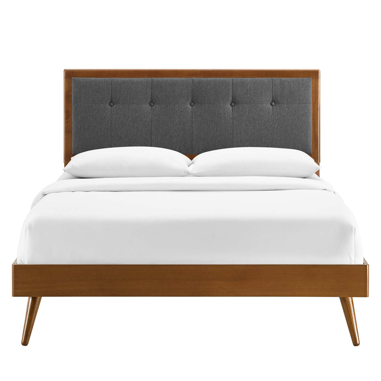 Weslow Button-Tufted Queen Platform Bed, Walnut & Charcoal