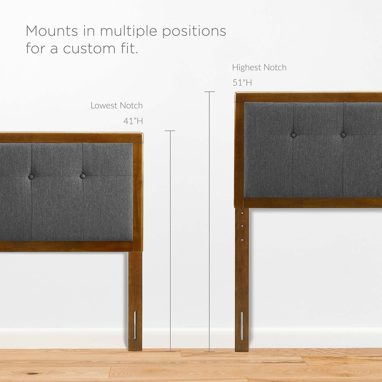 Weslow Button-Tufted Queen Platform Bed, Walnut & Charcoal