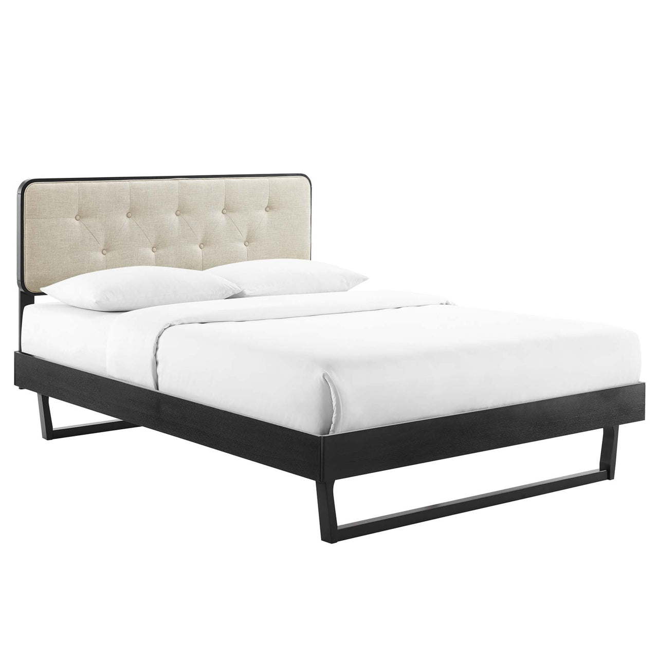 Bosque Upholstered Panel Queen Platform Bed, Black & Beige