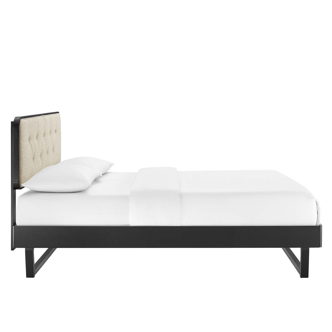 Bosque Upholstered Panel Queen Platform Bed, Black & Beige