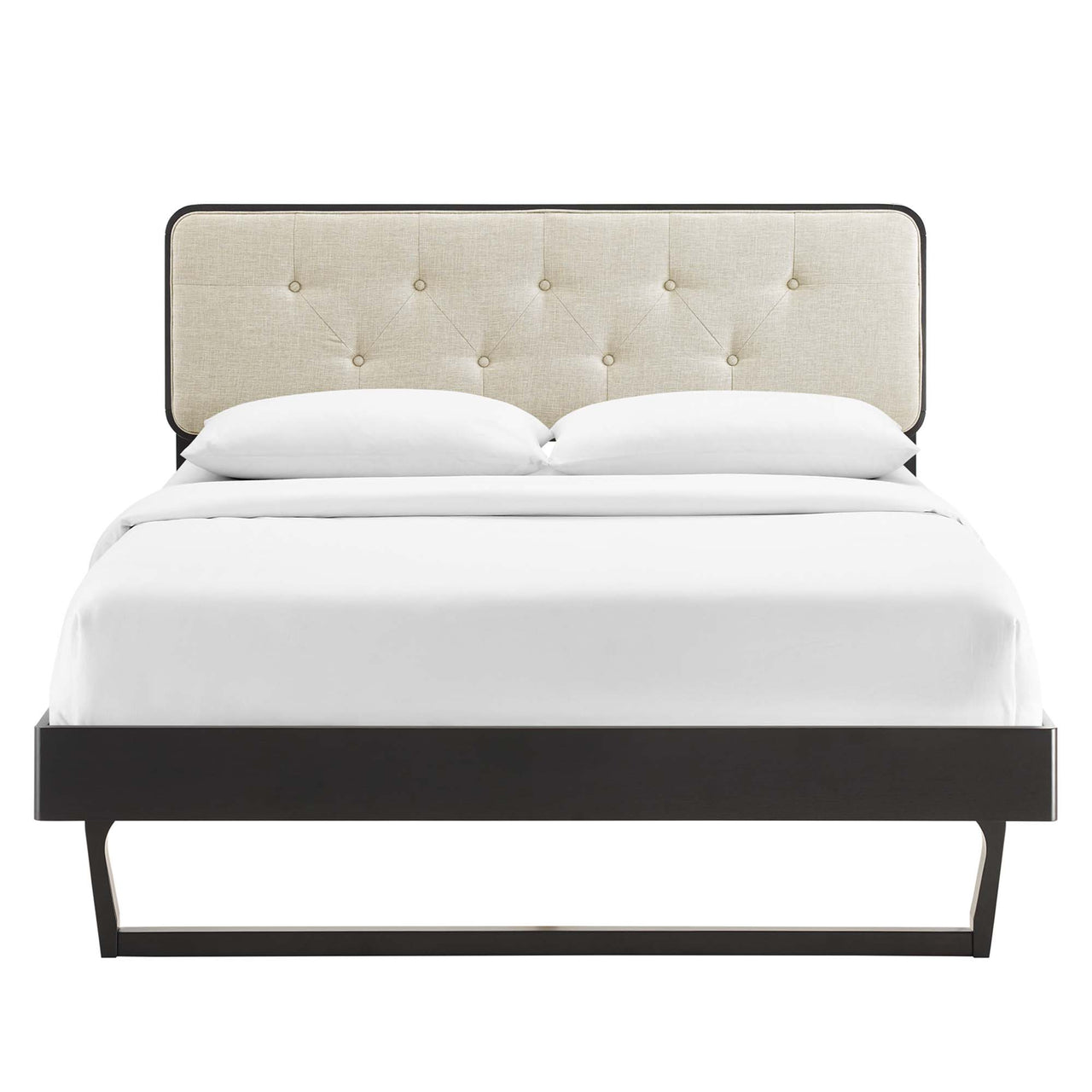 Bosque Upholstered Panel Queen Platform Bed, Black & Beige