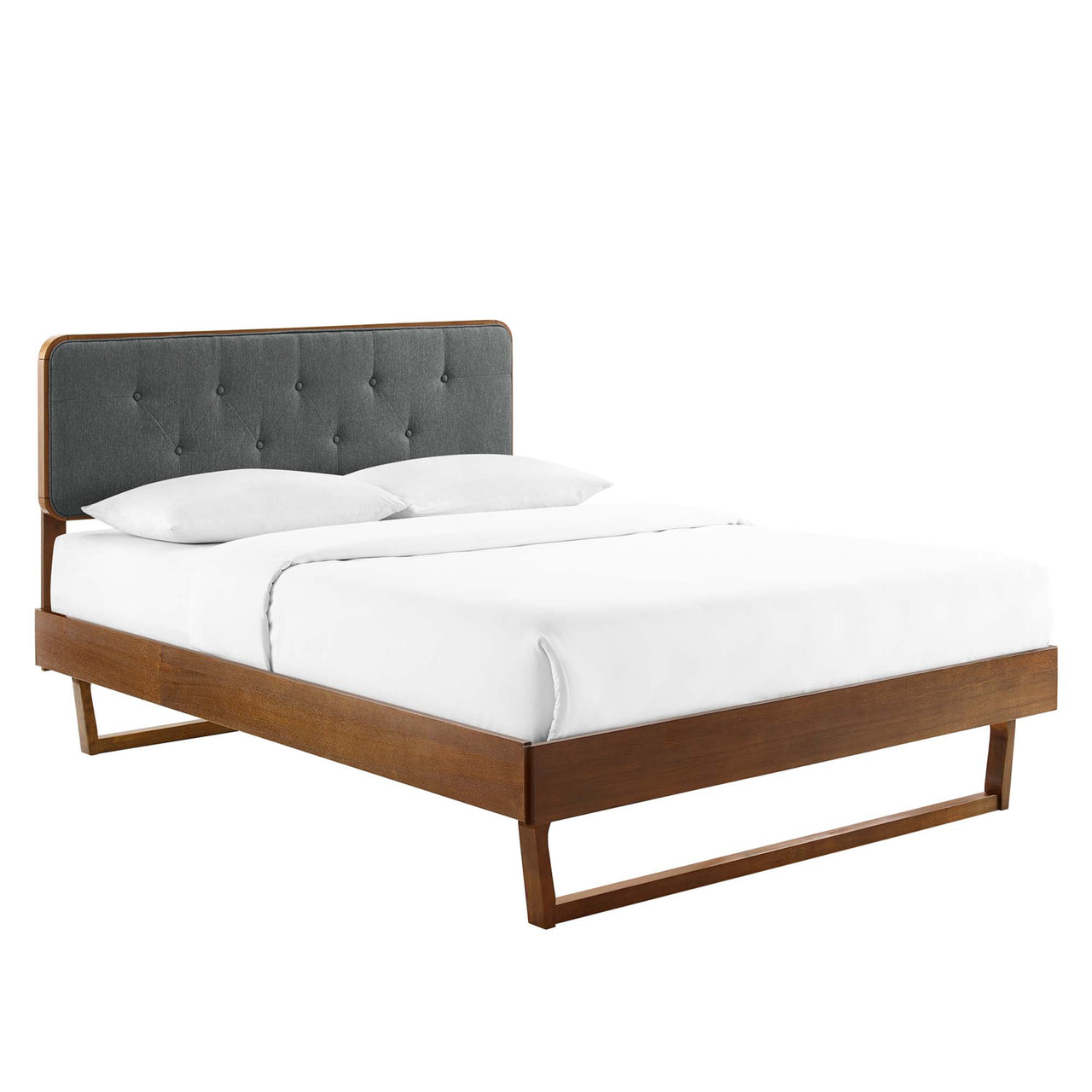 Bosque Upholstered Panel Queen Platform Bed, Walnut & Charcoal