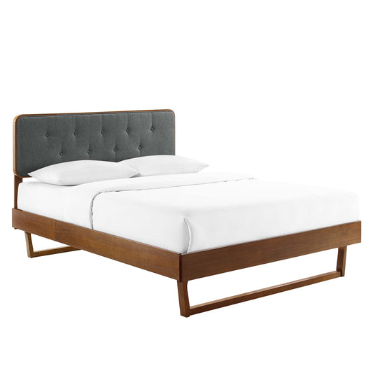 Bosque Upholstered Panel Queen Platform Bed, Walnut & Charcoal