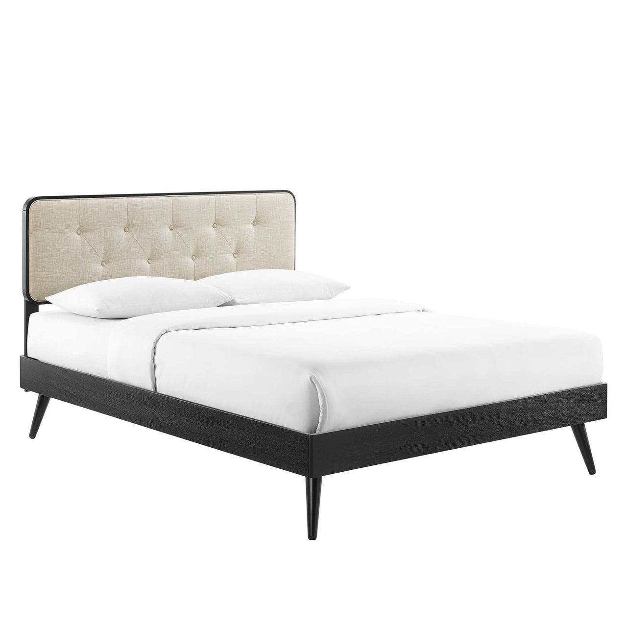Bosque Upholstered Panel Queen Platform Bed, Black & Beige