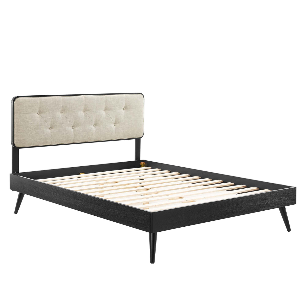 Bosque Upholstered Panel Queen Platform Bed, Black & Beige