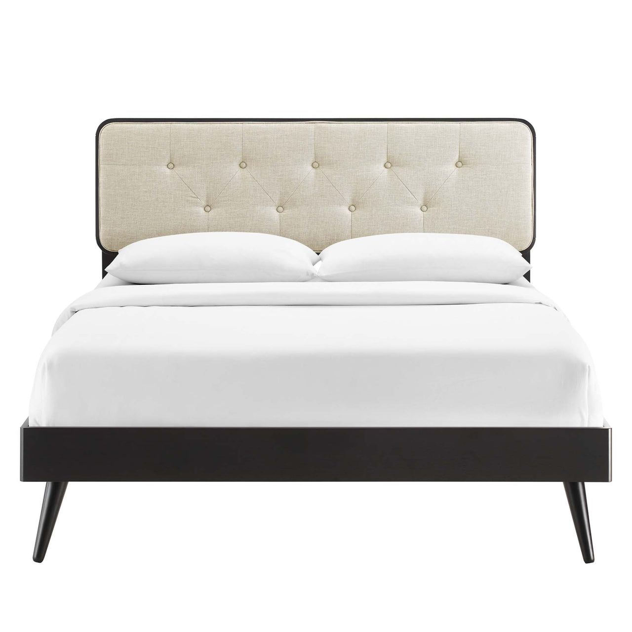 Bosque Upholstered Panel Queen Platform Bed, Black & Beige