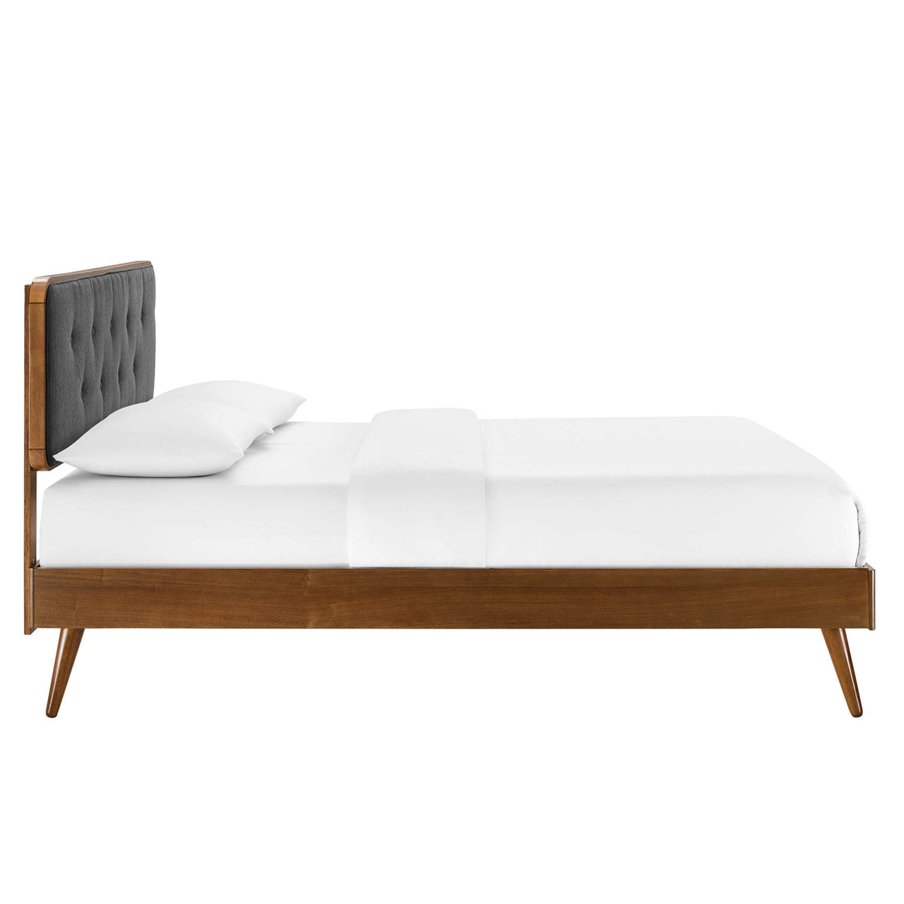 Bosque Upholstered Panel Queen Platform Bed, Walnut & Charcoal