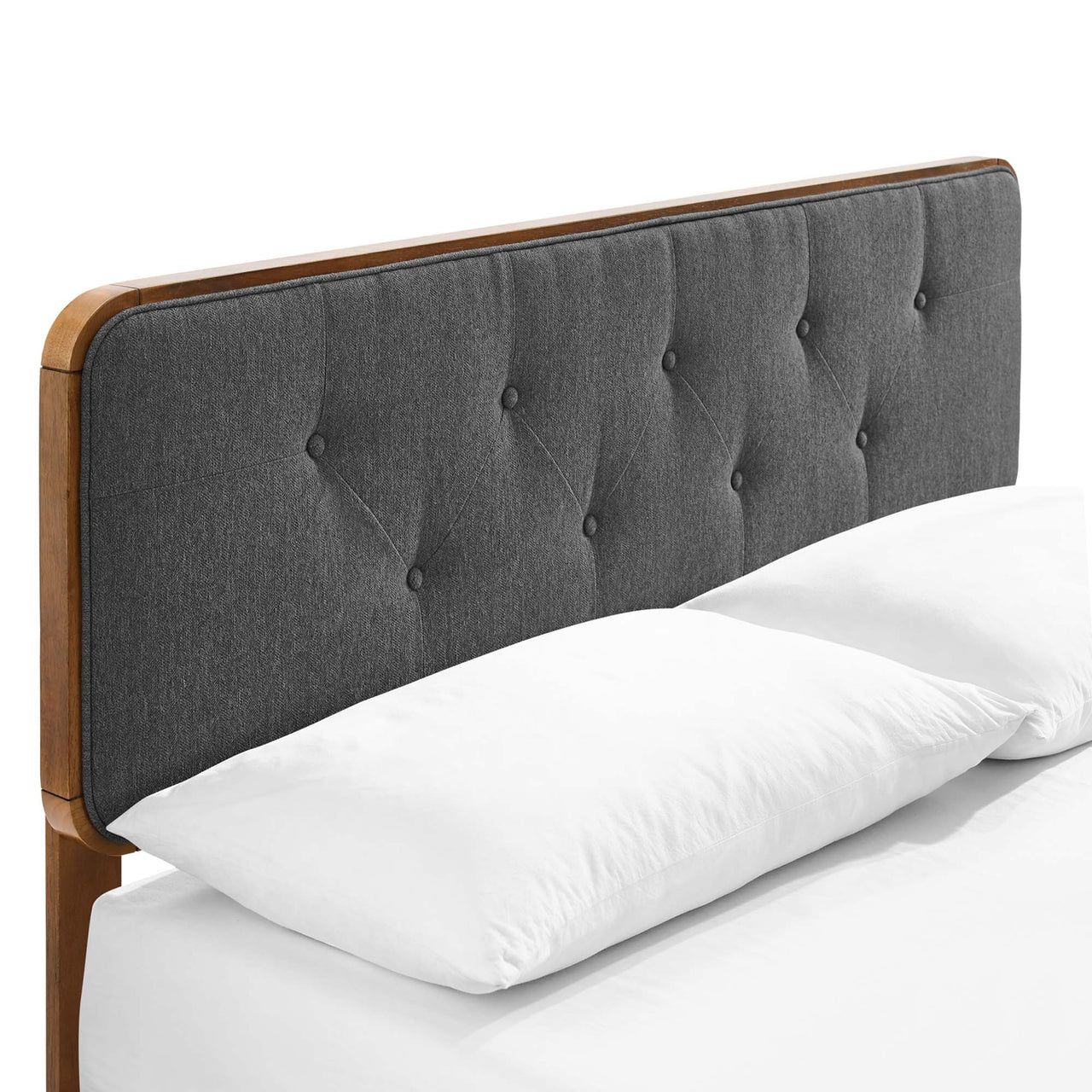 Bosque Upholstered Panel Queen Platform Bed, Walnut & Charcoal