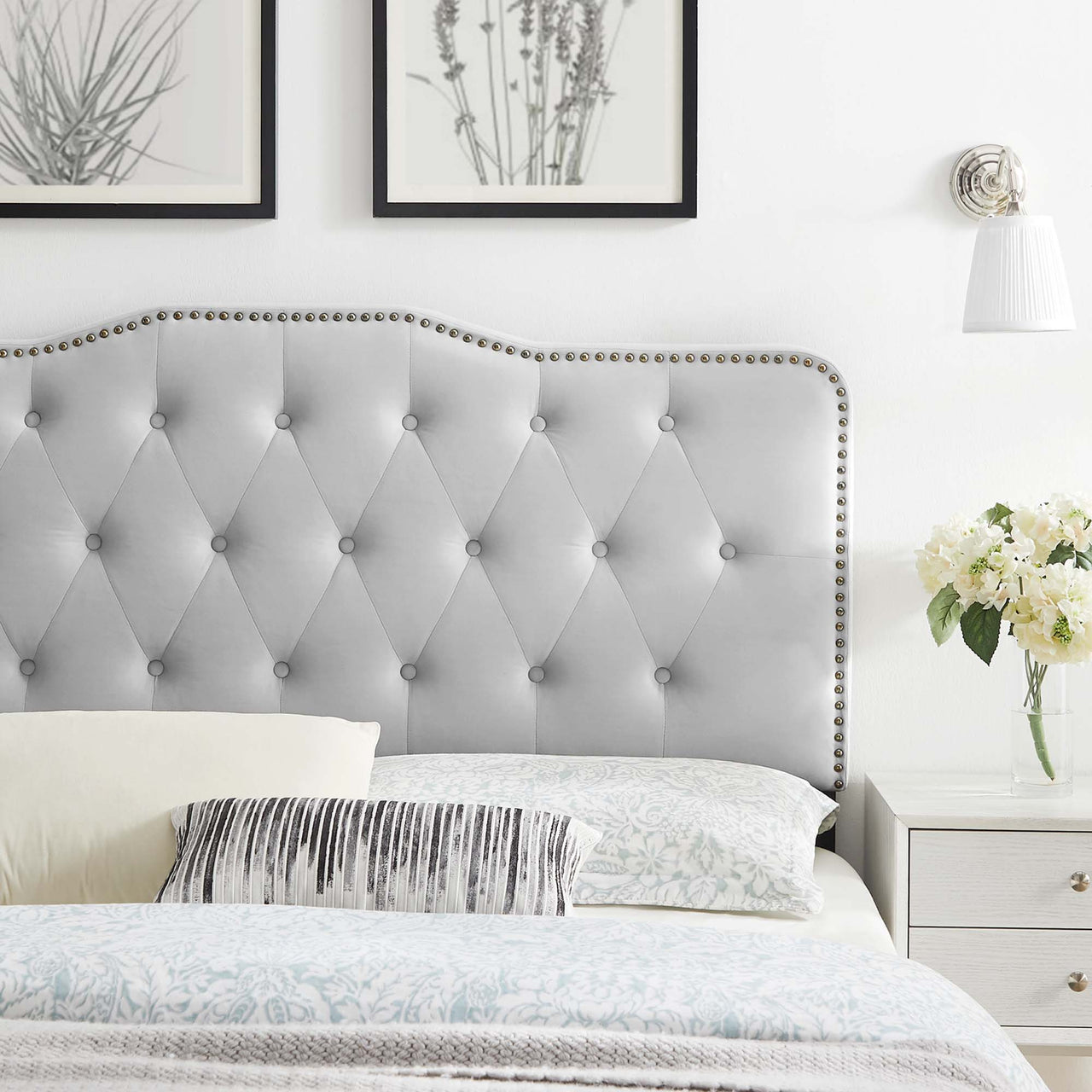 Beverly Velvet Twin Headboard, Light Gray