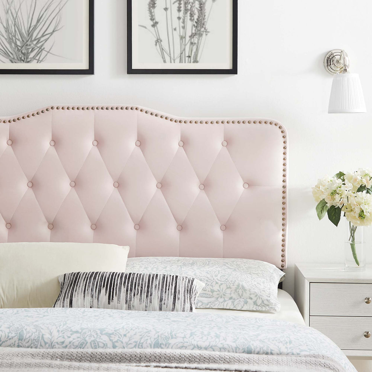 Beverly Velvet Twin Headboard, Pink