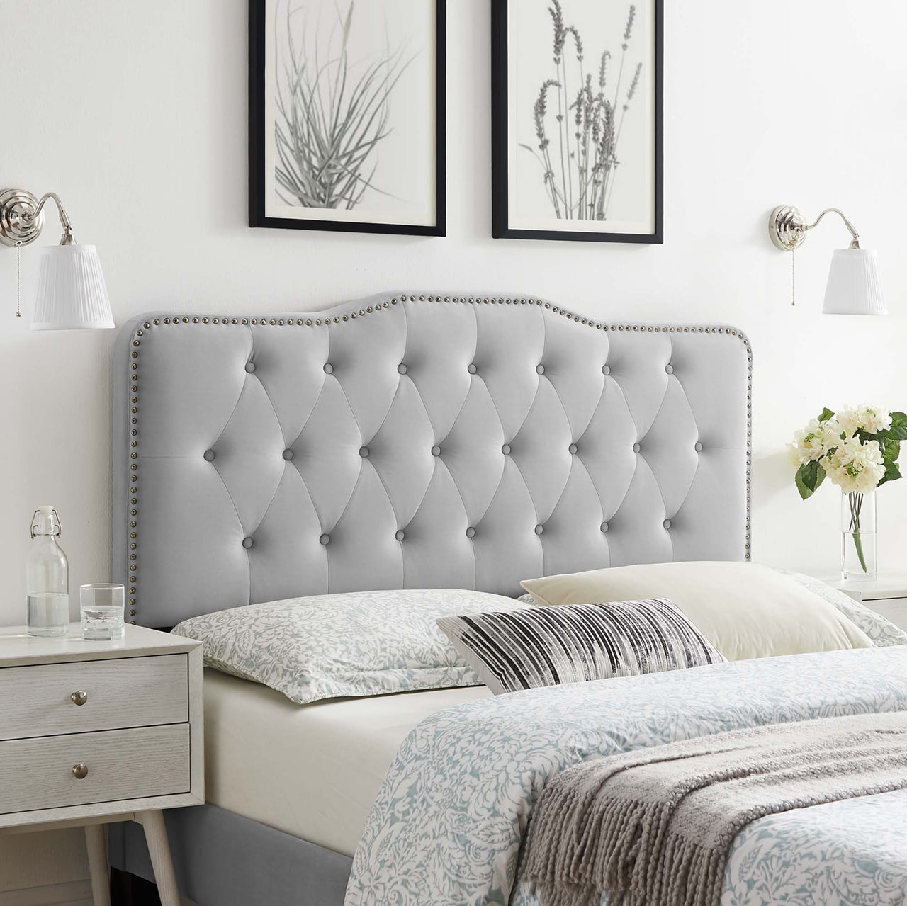 Beverly Velvet King | California King Headboard, Light Gray