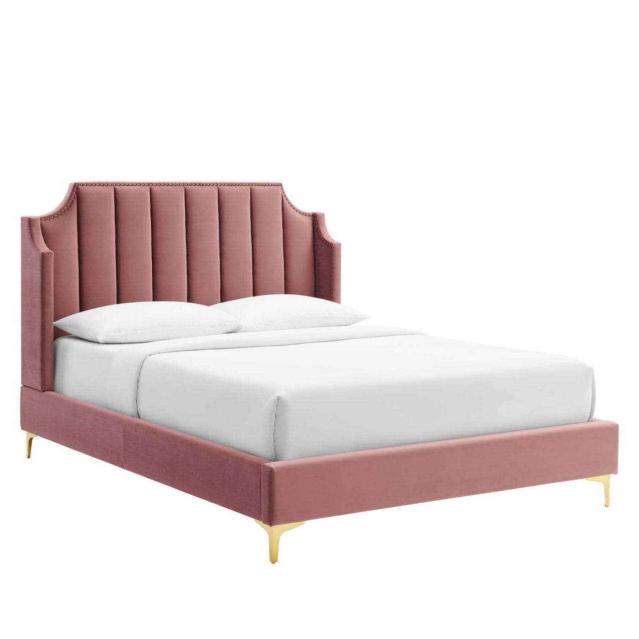 Daria Upholstered Velvet Queen Platform Bed, Dusty Rose