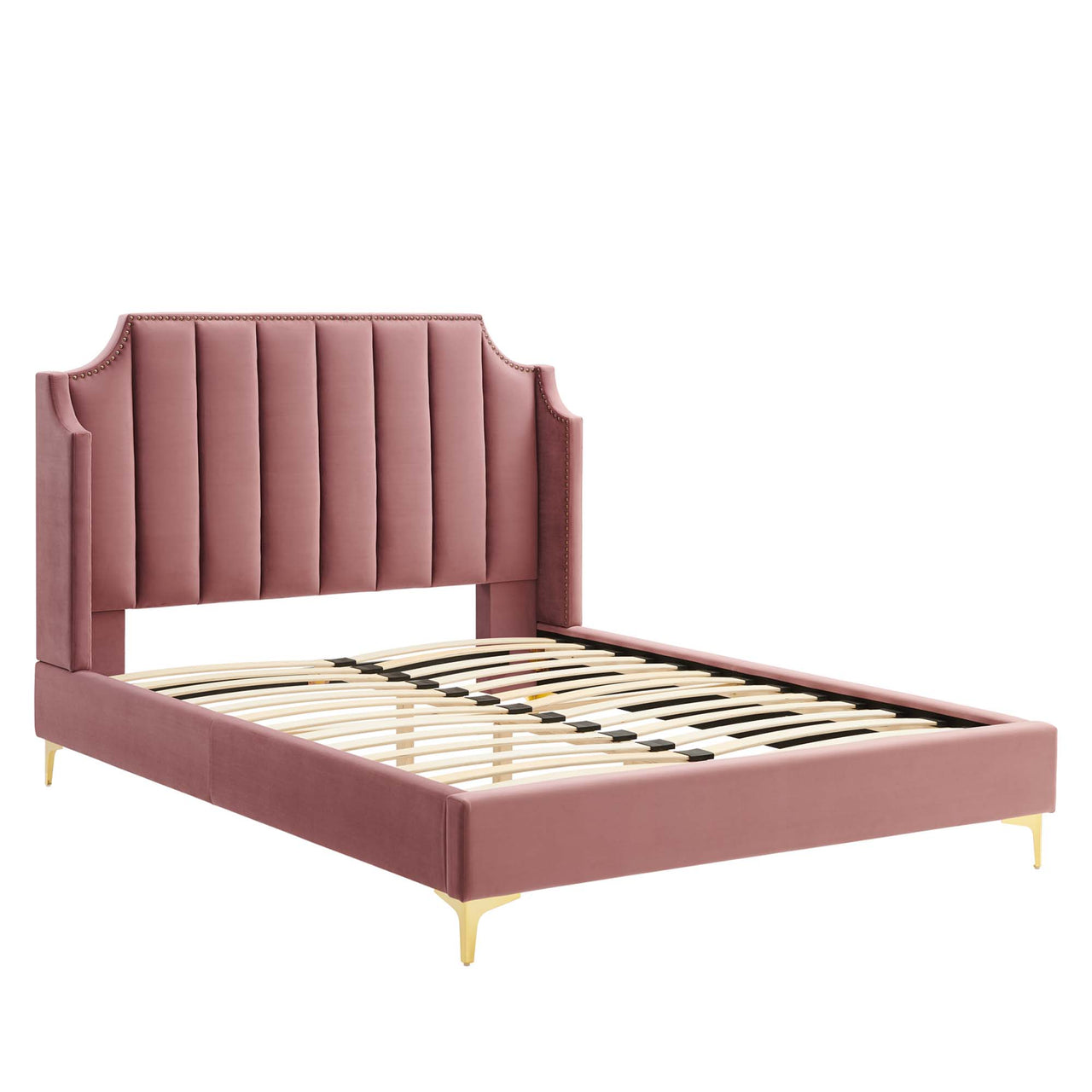 Daria Upholstered Velvet Queen Platform Bed, Dusty Rose