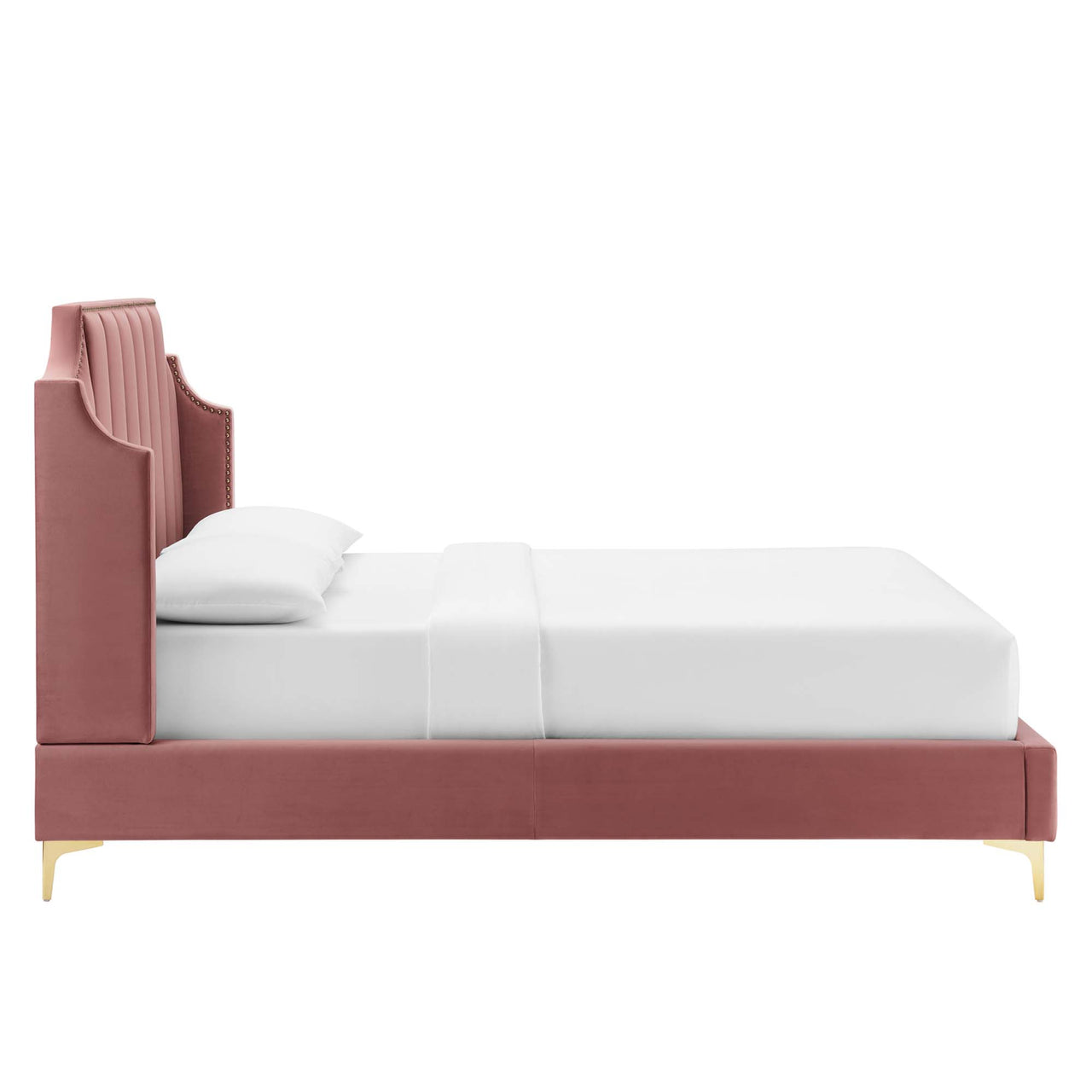 Daria Upholstered Velvet Queen Platform Bed, Dusty Rose