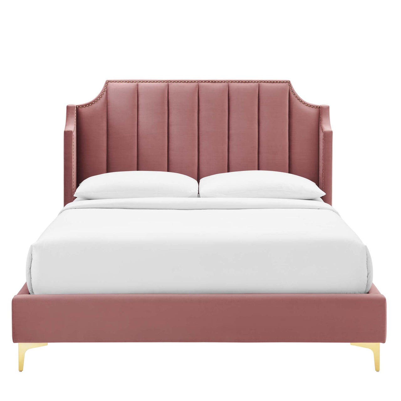 Daria Upholstered Velvet Queen Platform Bed, Dusty Rose