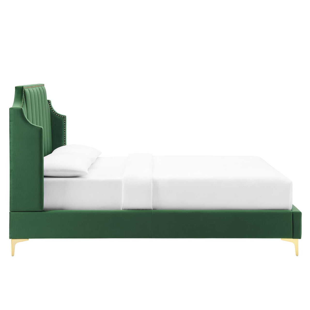 Daria Upholstered Velvet Queen Platform Bed, Emerald