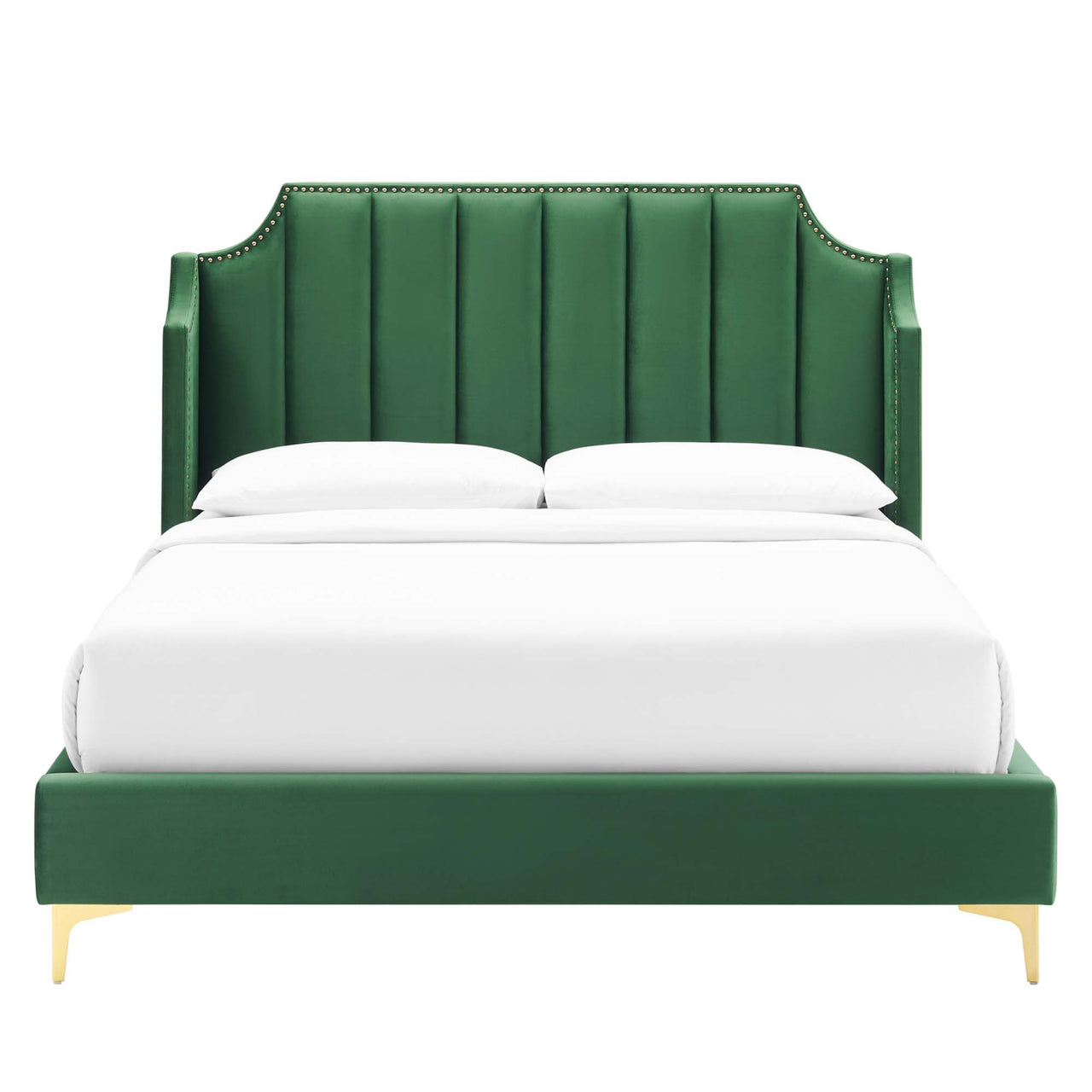 Daria Upholstered Velvet Queen Platform Bed, Emerald