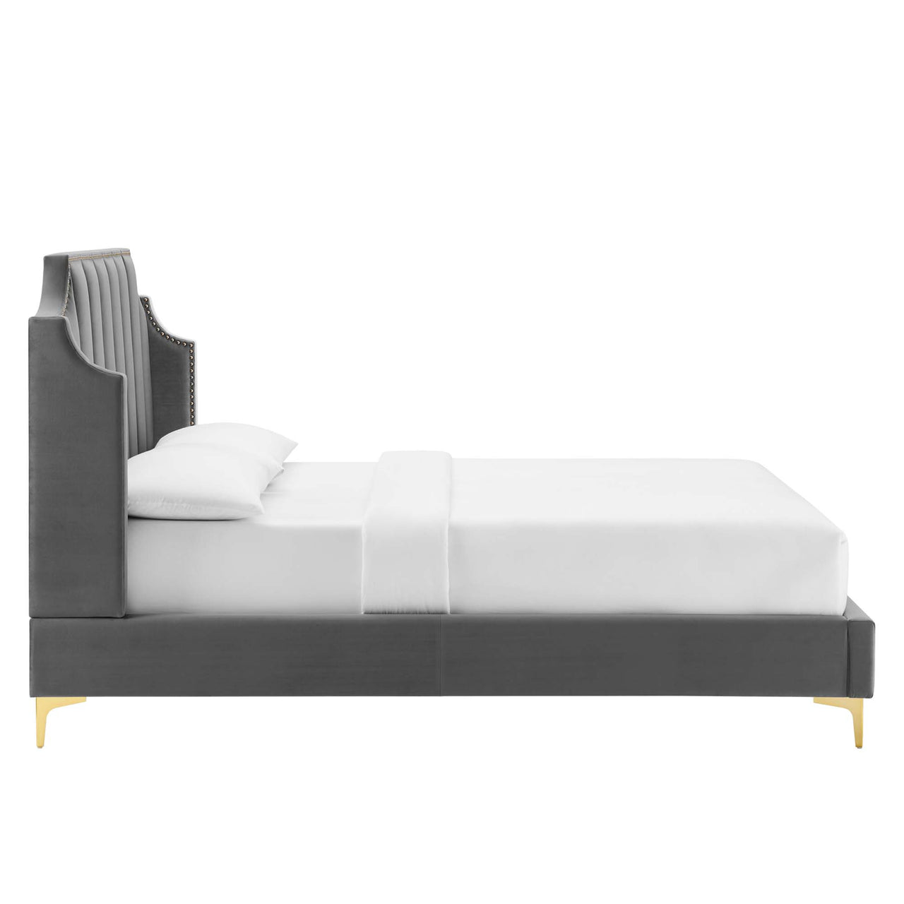 Daria Upholstered Velvet Queen Platform Bed, Gray