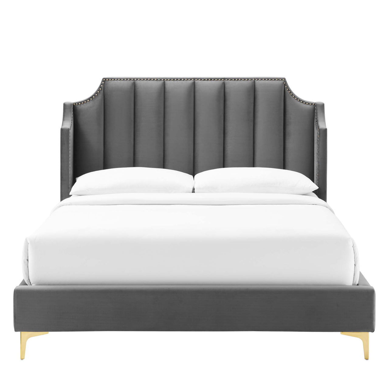 Daria Upholstered Velvet Queen Platform Bed, Gray