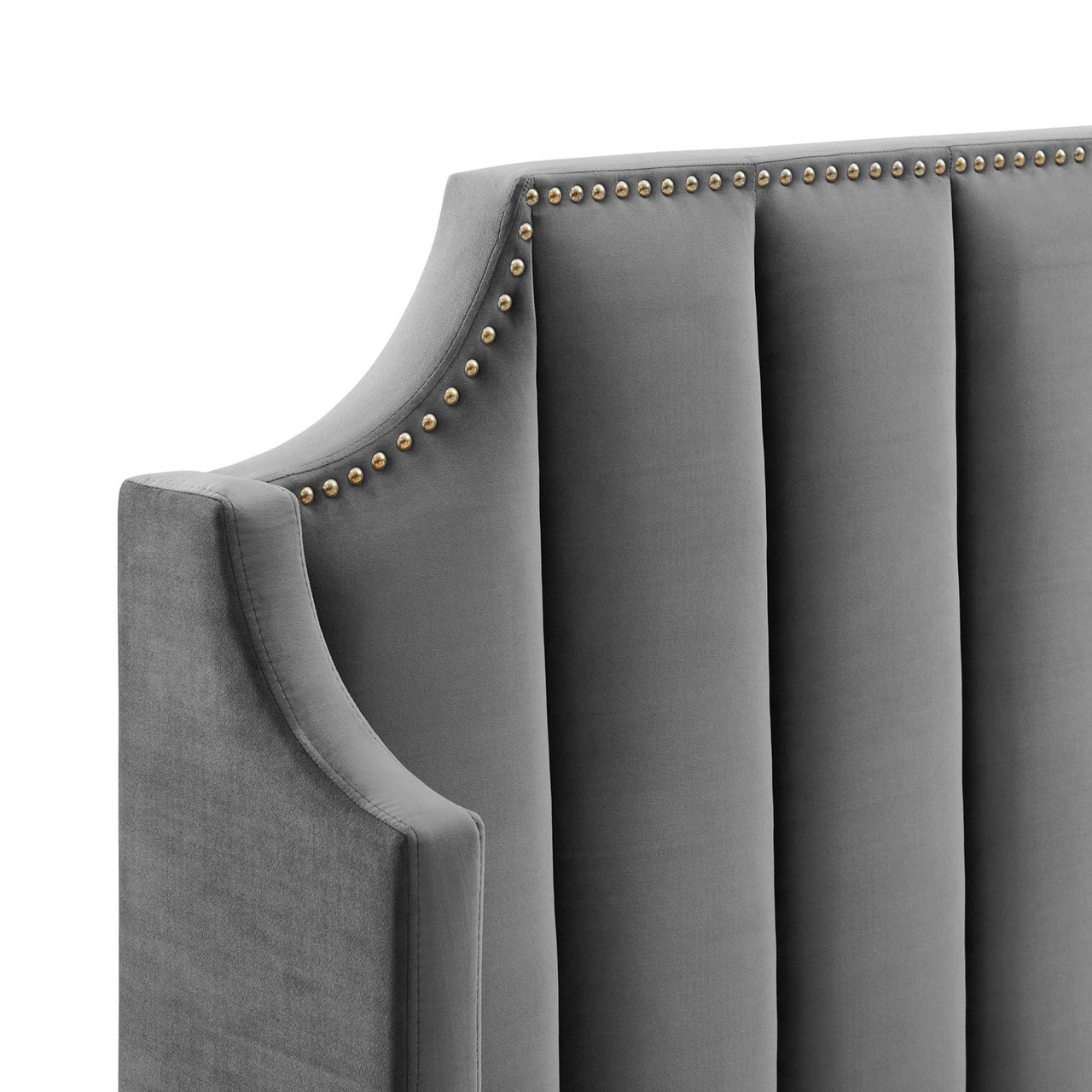 Daria Upholstered Velvet Queen Platform Bed, Gray