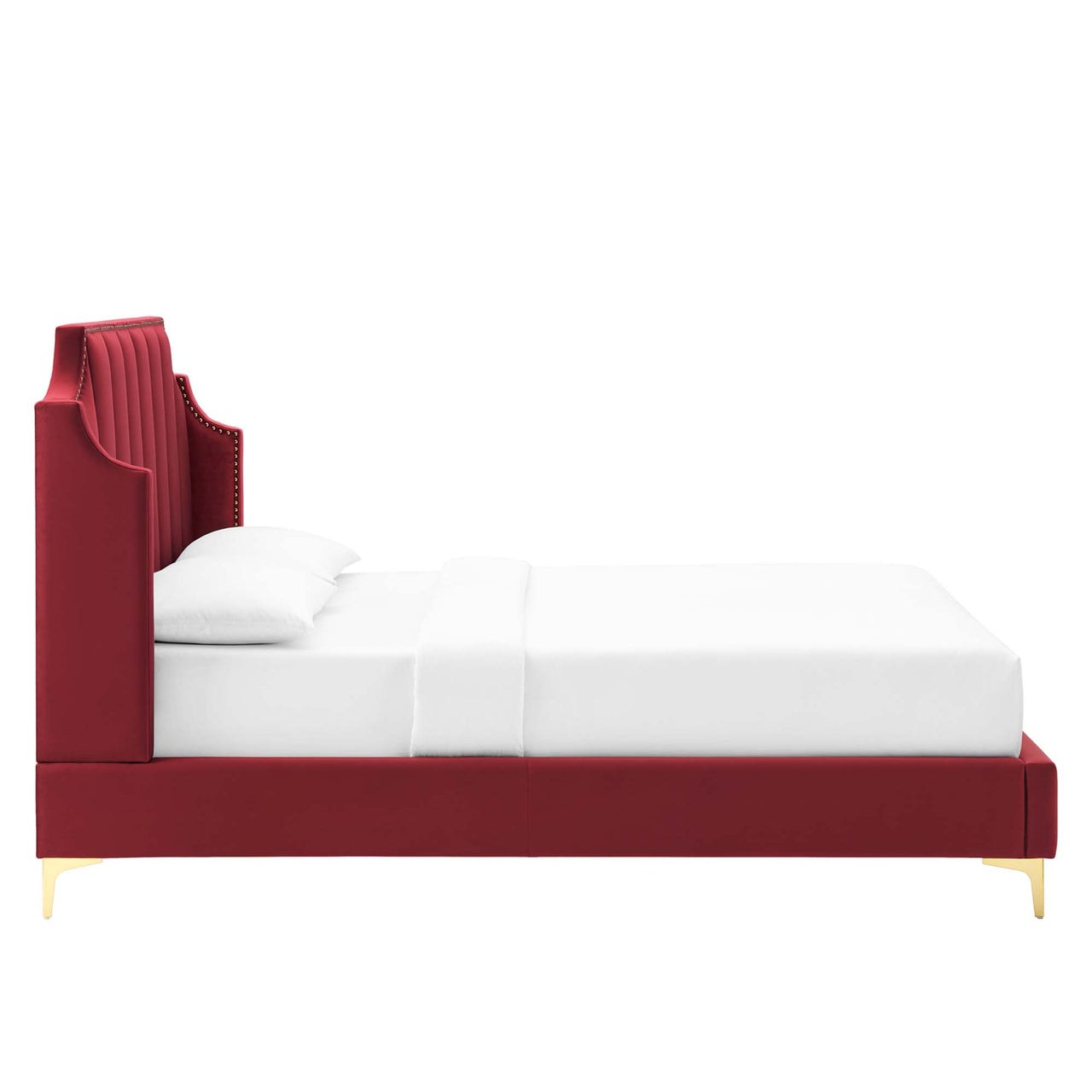Daria Upholstered Velvet Queen Platform Bed, Maroon