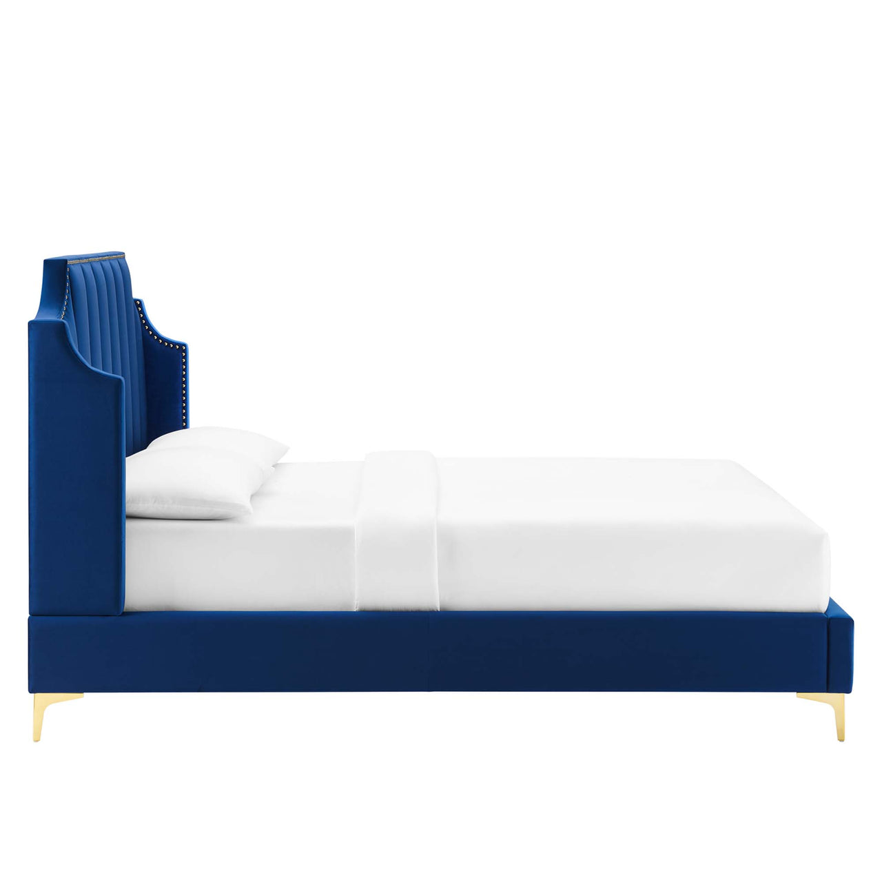 Daria Upholstered Velvet Queen Platform Bed, Navy