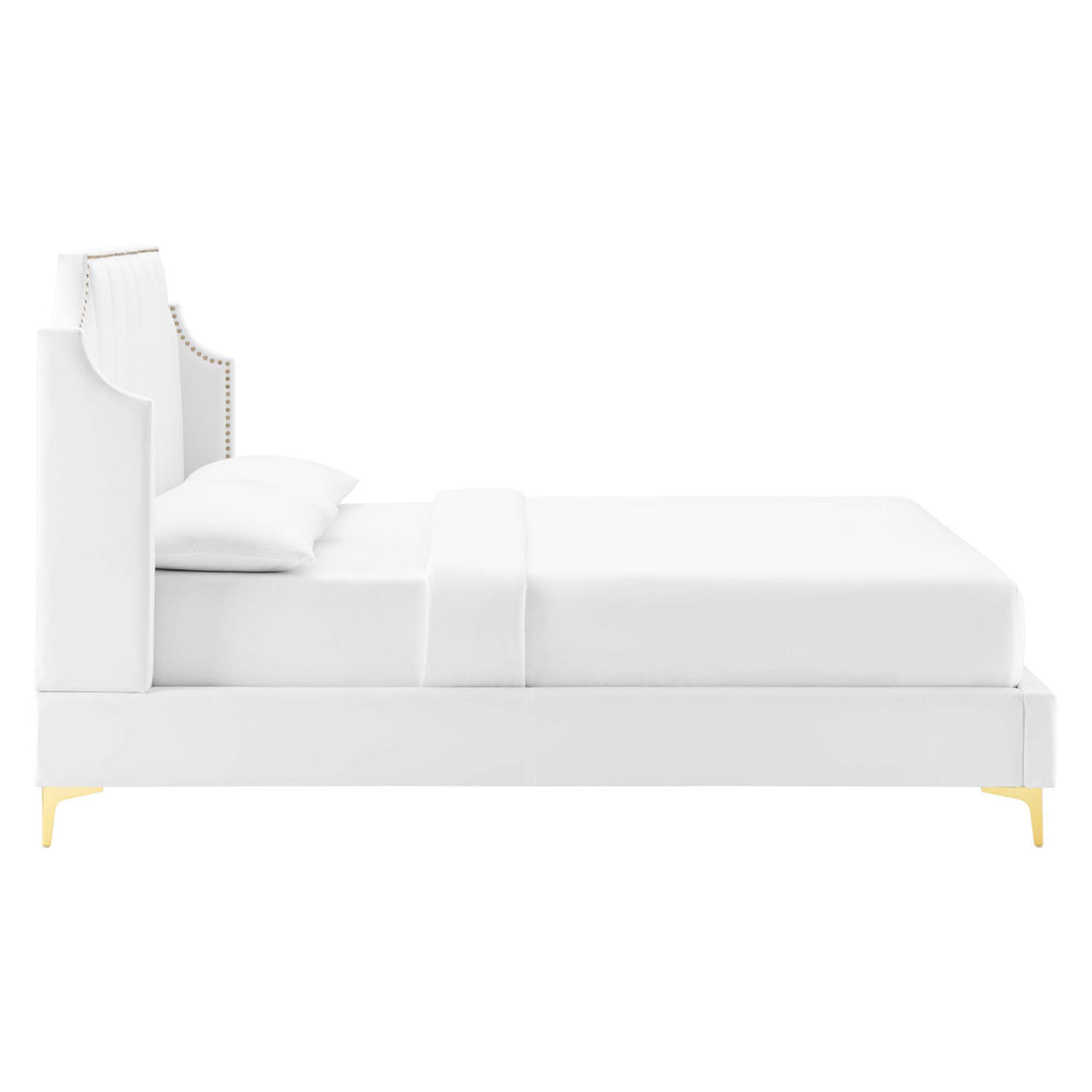 Daria Upholstered Velvet Queen Platform Bed, White