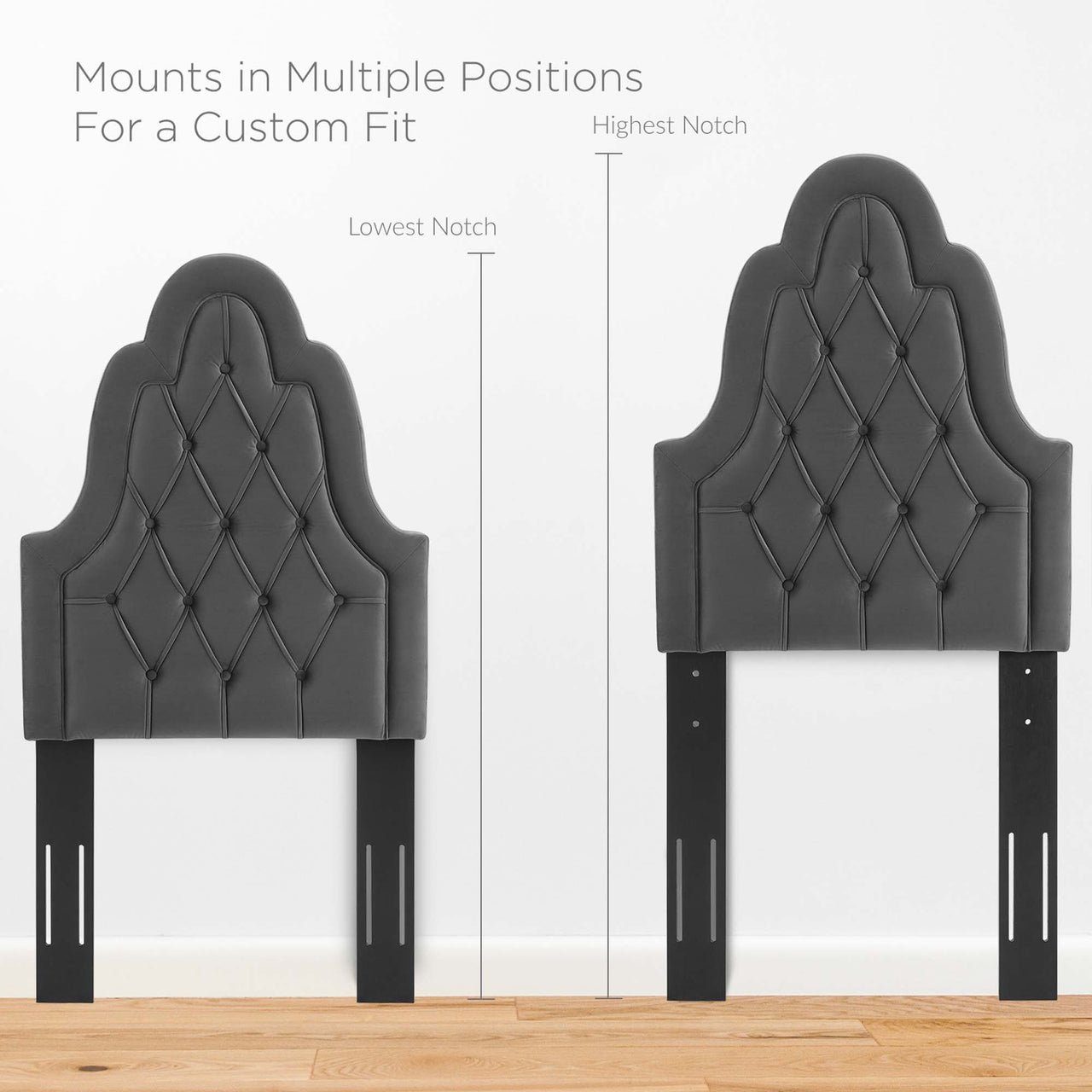 Avielle Velvet Twin Headboard, Charcoal