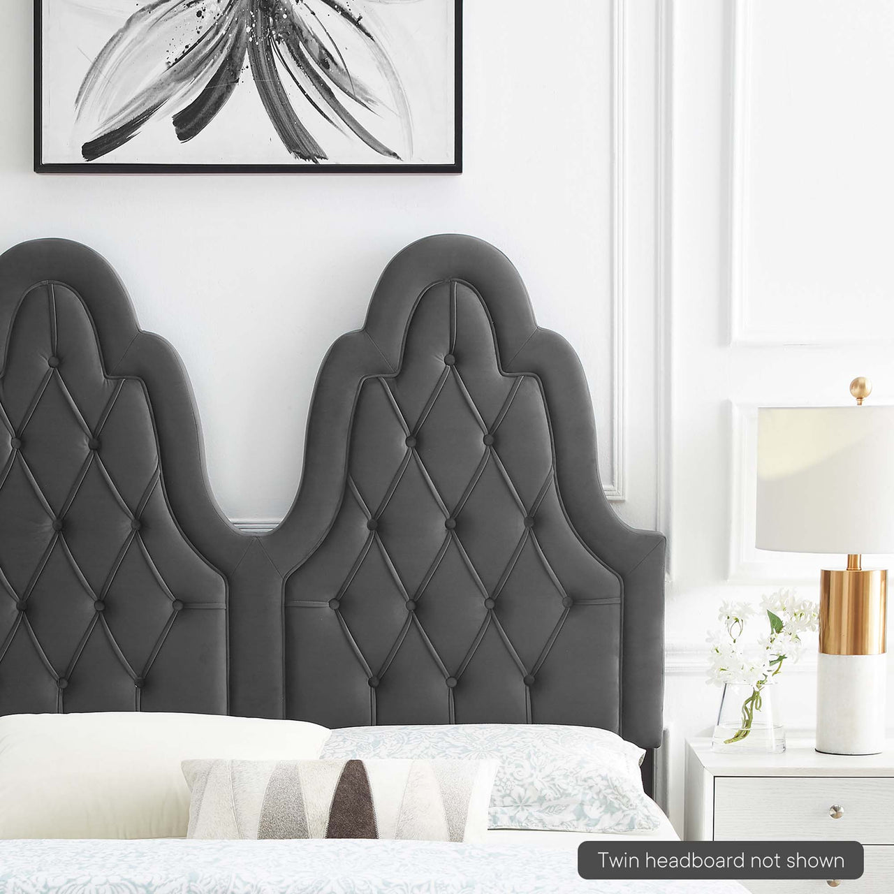 Avielle Velvet Twin Headboard, Charcoal