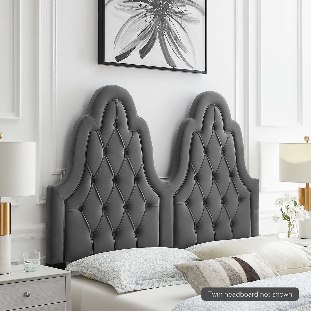 Avielle Velvet Twin Headboard, Charcoal