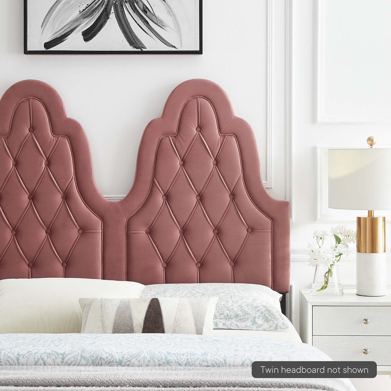 Avielle Velvet Twin Headboard, Dusty Rose