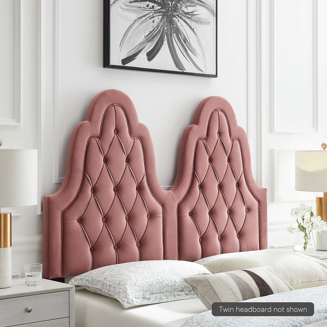 Avielle Velvet Twin Headboard, Dusty Rose