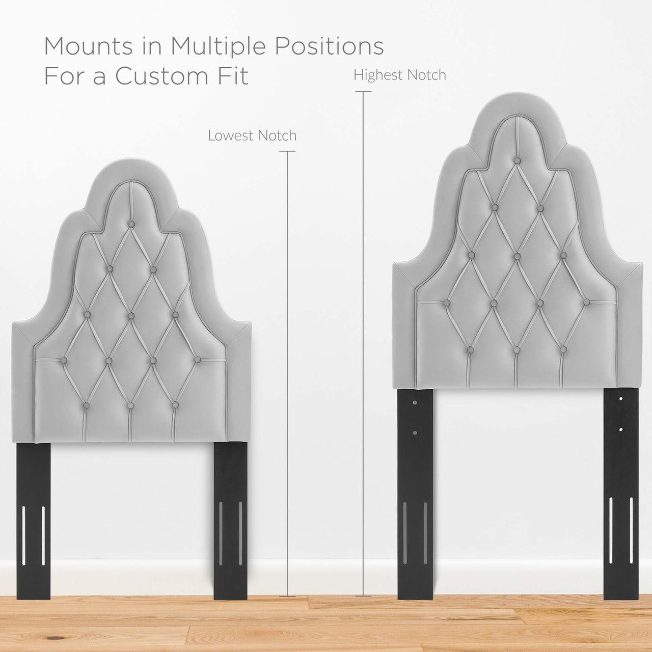 Avielle Velvet Twin Headboard, Light Gray