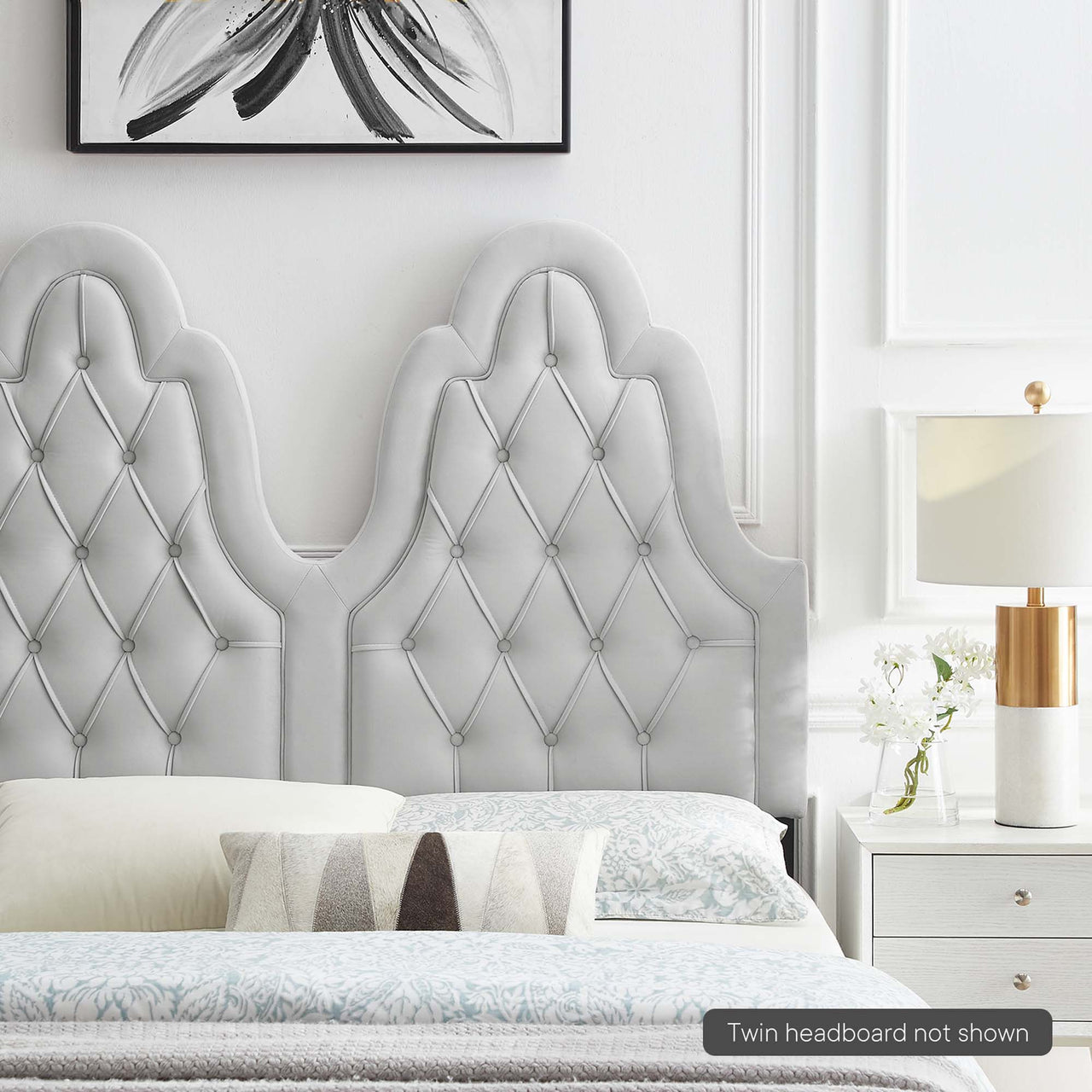 Avielle Velvet Twin Headboard, Light Gray