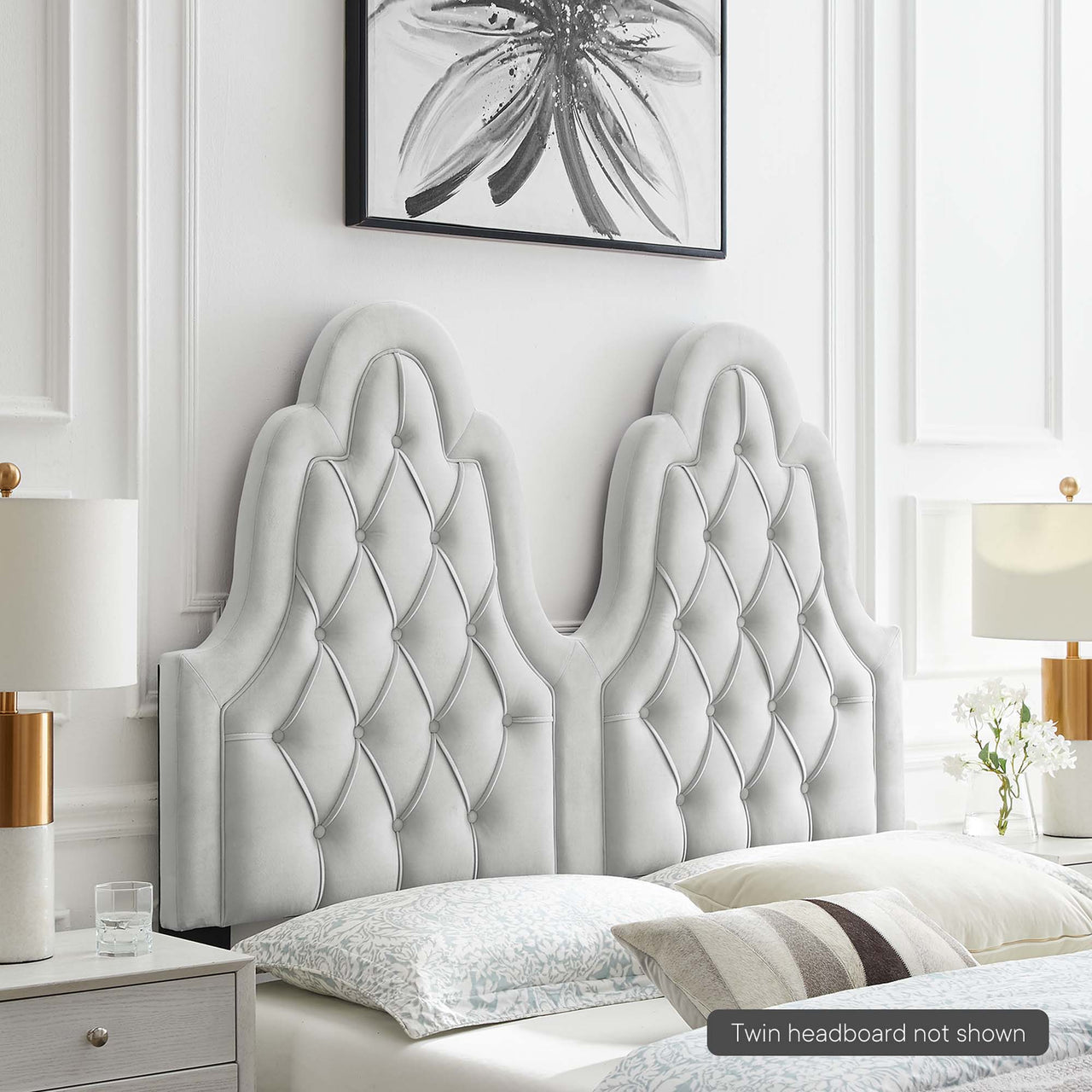 Avielle Velvet Twin Headboard, Light Gray