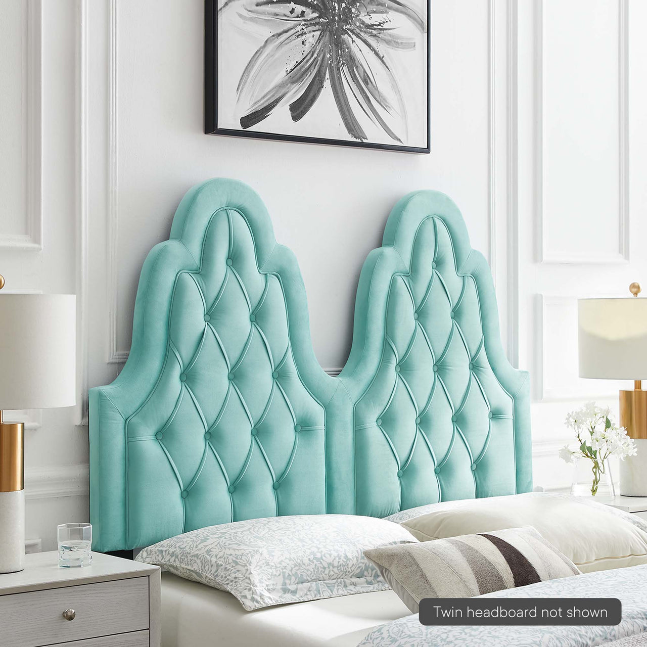 Avielle Velvet Twin Headboard, Mint