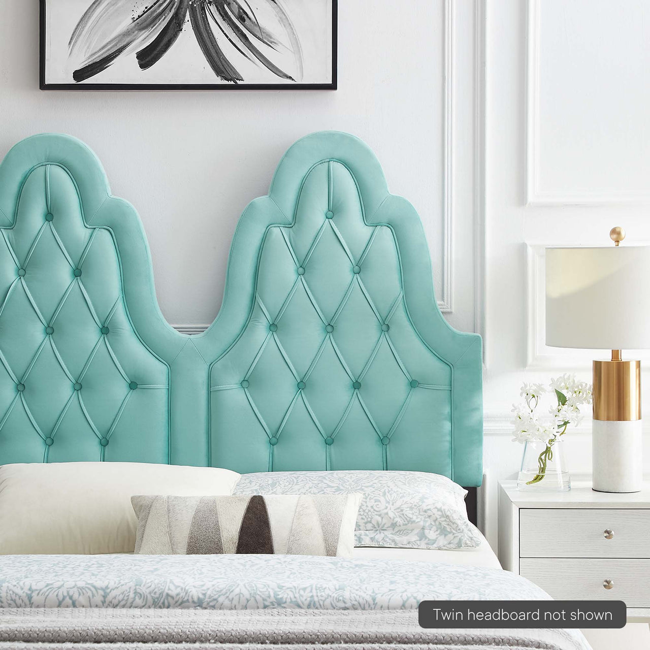 Avielle Velvet Twin Headboard, Mint