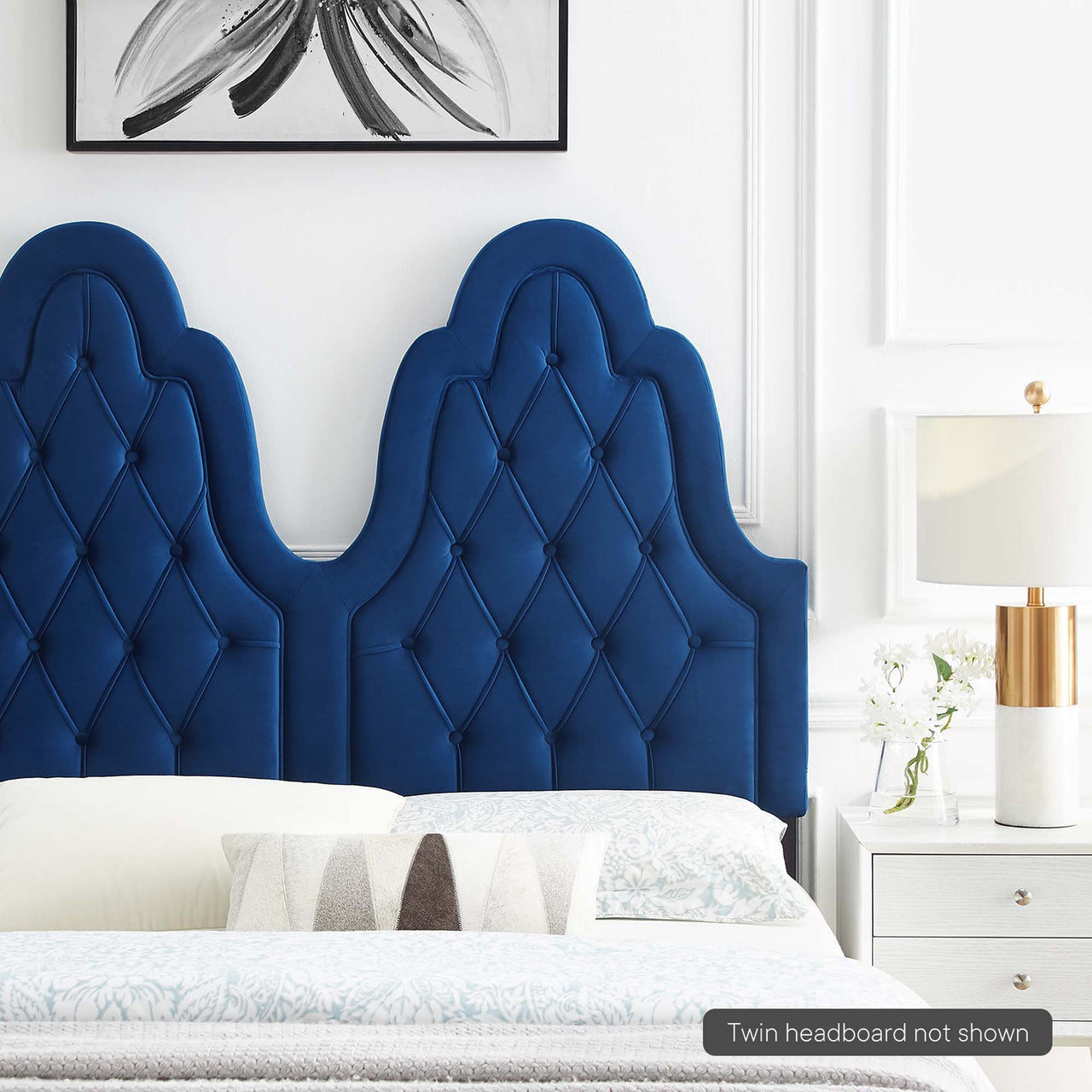 Avielle Velvet Twin Headboard, Navy