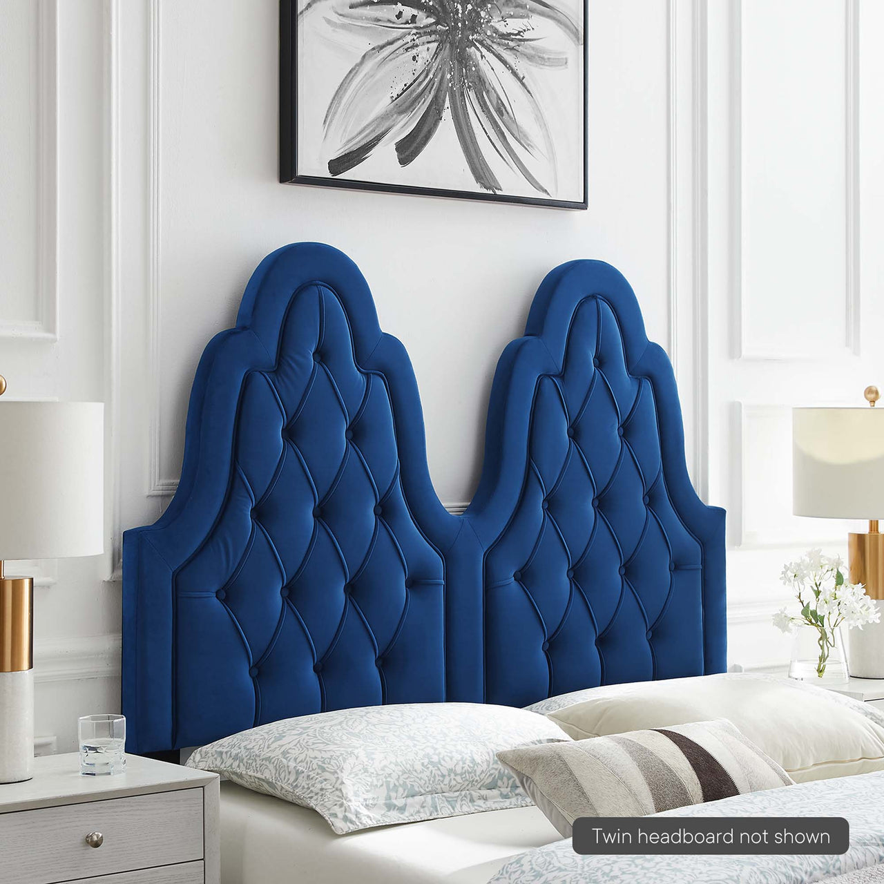 Avielle Velvet Twin Headboard, Navy