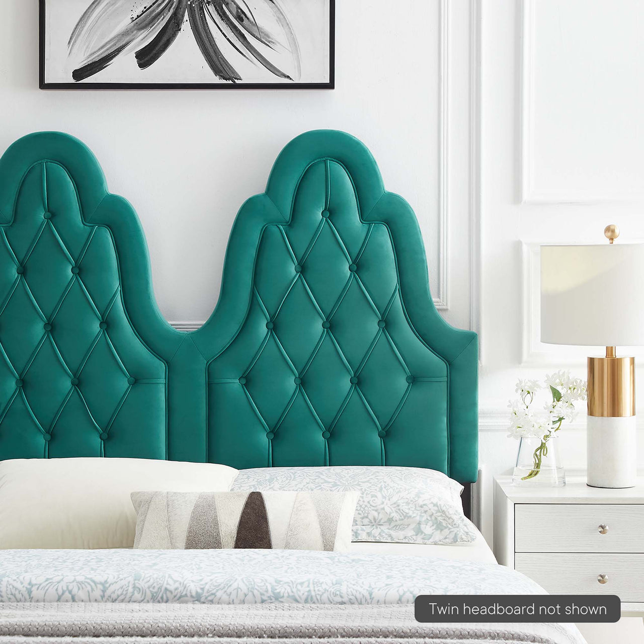 Avielle Velvet Twin Headboard, Teal
