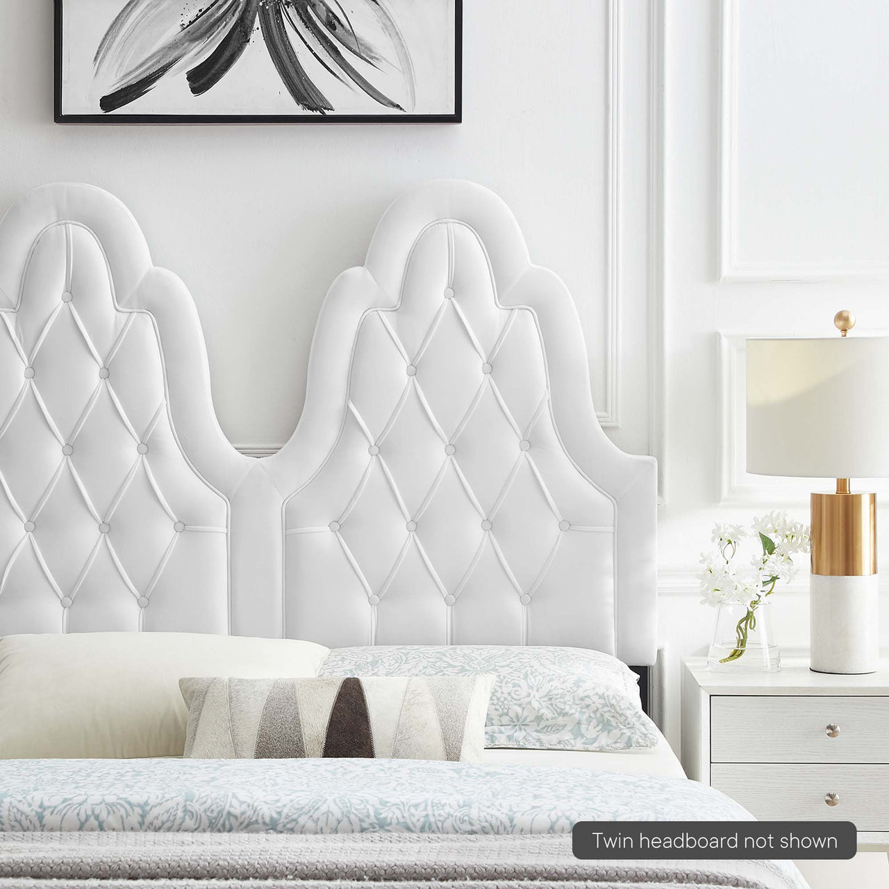 Avielle Velvet Twin Headboard, White